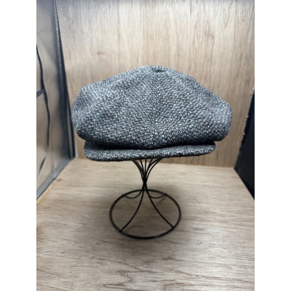 Lands End Harris Tweed Mens Newsboy Cap Brown Herringbone Wool Flat Cap XL USA